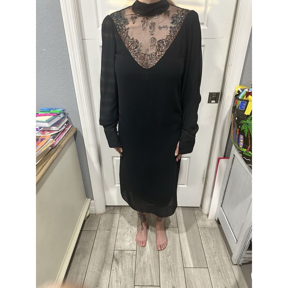 VTG Neumann Marcus‎ Women's Black Beaded Shift Dress Size 6